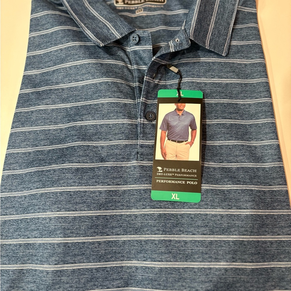 Pebble Beach Navy Striped Performance Polo Size XL NWT